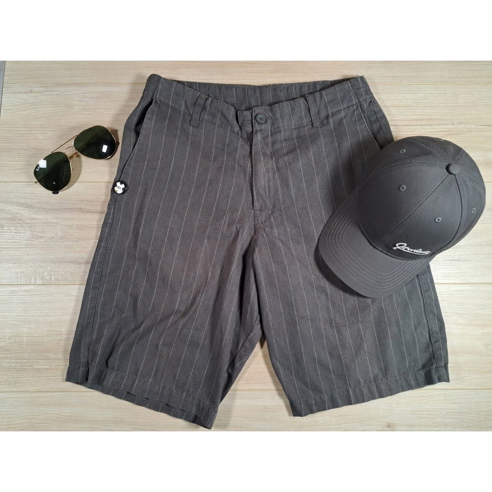Burnside Mens Pinstripe Shorts Gray Flat Front Skate Surf Casual Size 34